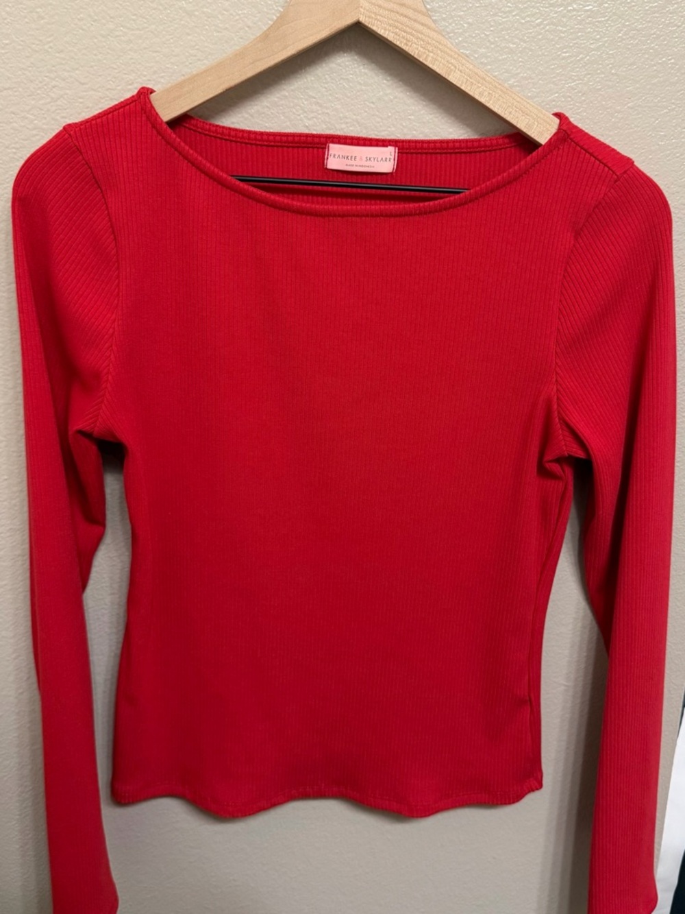 Slim Ribbed Long-Sleeve Tee in Red by Franklin & Marshall